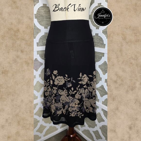 The Limited NWT 100% Silk Black Tan Gray Floral A-Line Vintage Skirt Size 8 - Picture 6 of 10